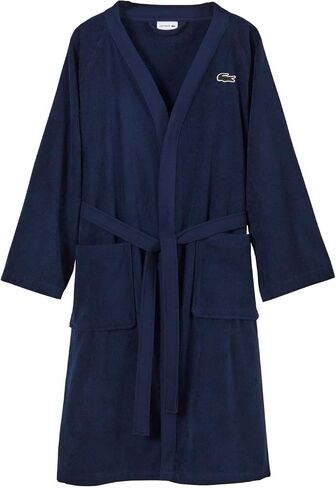 Lacoste Classic Pique 100% Cotton Bath Robe for Men & Women, One Size Fits Most, Black Iris in Saudi Arabia