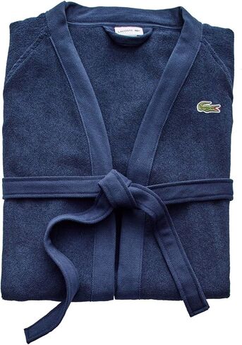 Lacoste Classic Pique 100% Cotton Bath Robe for Men & Women, One Size Fits Most, Black Iris in Saudi Arabia