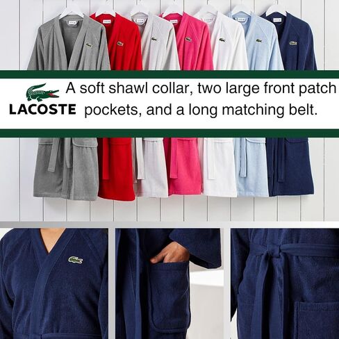 Lacoste Classic Pique 100% Cotton Bath Robe for Men & Women, One Size Fits Most, Black Iris in Saudi Arabia