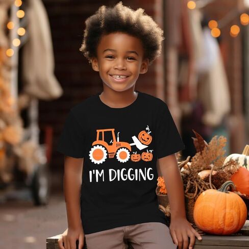 Toddler Boy Spooky Glow in Dark T-Shirt Excavator Short Sleeve Girls Pumpkin Party Halloween Tops in Saudi Arabia