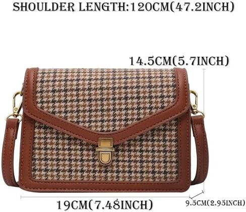 Vintage Plaid Crossbody Bag for Women PU Leather Small Messenger Shoulder Bag with Designer Chic Handy Cellphone Purse in Saudi Arabia