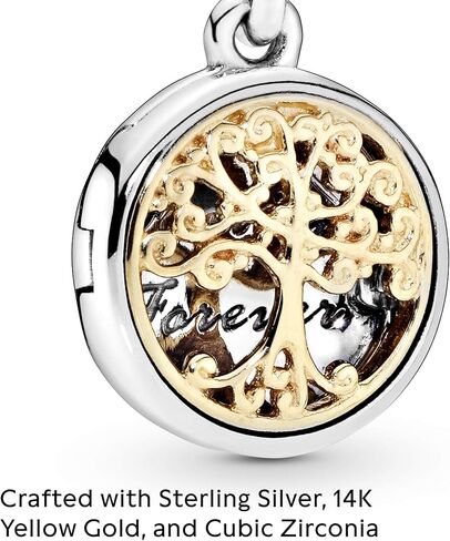 PANDORA Jewelry Family Roots Cubic Zirconia Charm in Sterling Silver and 14K Yellow Gold in Saudi Arabia