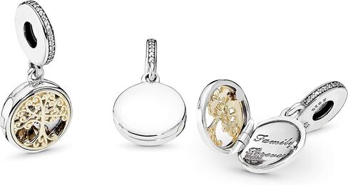 PANDORA Jewelry Family Roots Cubic Zirconia Charm in Sterling Silver and 14K Yellow Gold in Saudi Arabia