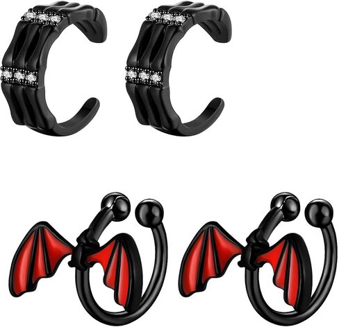 SENNI Halloween Black Skeleton hands Red Bat Ear Cuff Earrings Non-Piercing Fake Helix Cartilage Cuff Earrings Various Styles Conch Ear Cuffs Fine Jewelry for Women Man in Kuwait