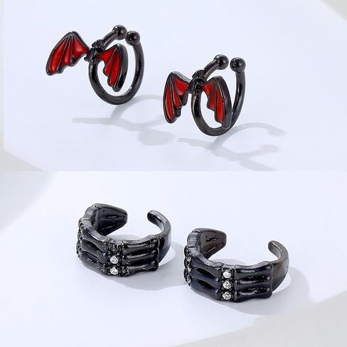 SENNI Halloween Black Skeleton hands Red Bat Ear Cuff Earrings Non-Piercing Fake Helix Cartilage Cuff Earrings Various Styles Conch Ear Cuffs Fine Jewelry for Women Man in Kuwait