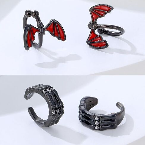 SENNI Halloween Black Skeleton hands Red Bat Ear Cuff Earrings Non-Piercing Fake Helix Cartilage Cuff Earrings Various Styles Conch Ear Cuffs Fine Jewelry for Women Man in Kuwait