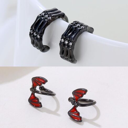 SENNI Halloween Black Skeleton hands Red Bat Ear Cuff Earrings Non-Piercing Fake Helix Cartilage Cuff Earrings Various Styles Conch Ear Cuffs Fine Jewelry for Women Man in Kuwait