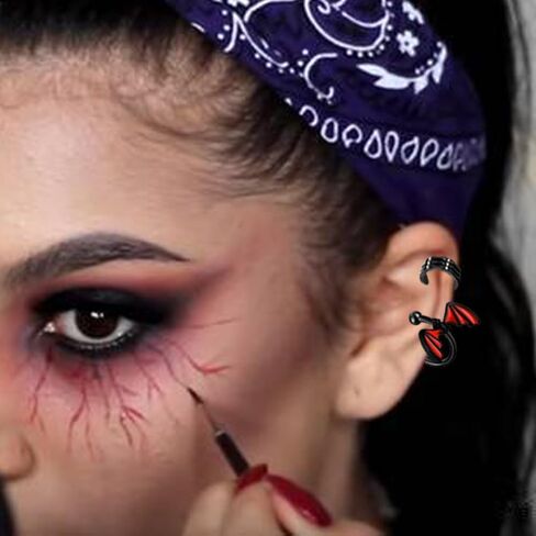 SENNI Halloween Black Skeleton hands Red Bat Ear Cuff Earrings Non-Piercing Fake Helix Cartilage Cuff Earrings Various Styles Conch Ear Cuffs Fine Jewelry for Women Man in Kuwait