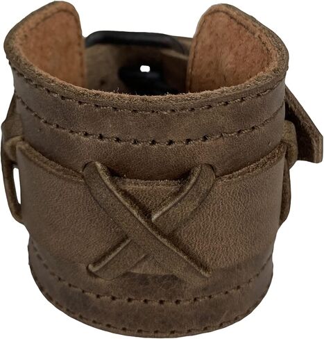 فالهالا جير, سوار راجناروك مصنوع يدويا من الجلد المحبب بالكامل - سوار معصم عصري وانيق وعصري للرجال - قطع صلبة شديدة التحمل، سوار عريض قابل للتعديل - بني بوربون in Kuwait