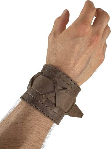 فالهالا جير, سوار راجناروك مصنوع يدويا من الجلد المحبب بالكامل - سوار معصم عصري وانيق وعصري للرجال - قطع صلبة شديدة التحمل، سوار عريض قابل للتعديل - بني بوربون in Kuwait