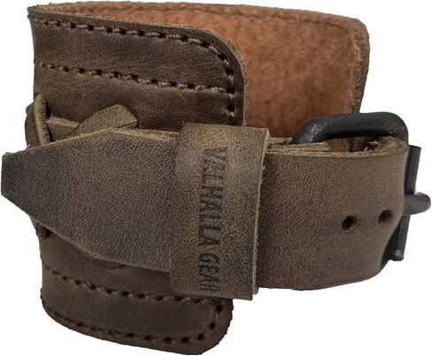 فالهالا جير, سوار راجناروك مصنوع يدويا من الجلد المحبب بالكامل - سوار معصم عصري وانيق وعصري للرجال - قطع صلبة شديدة التحمل، سوار عريض قابل للتعديل - بني بوربون in Kuwait