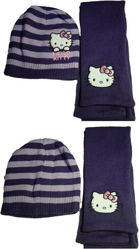 فتاة وشاح مجموعة Hellokitty الشتاء اكسسوارات قفازات أطفال + قبعة صغيرة + وشاح الصوف الغزل الدافئة رقيق قبعة سماعات الأذن Earband in Kuwait