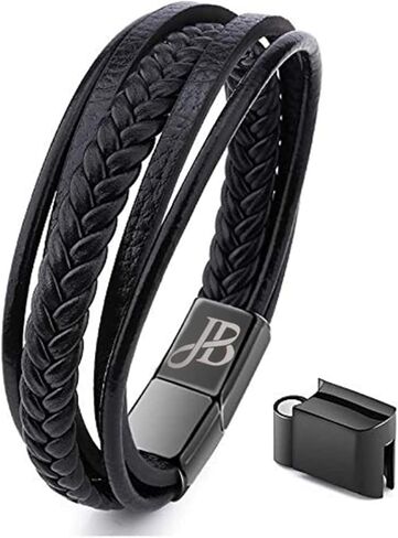 صندوق مجوهرات - سوار جلدي للرجال باللون الأسود، سوار معصم جلدي قابل للتعديل للرجال، قابل للتعديل 21-22.5 سم، جلد, Adjustable 21-22.5cm, جلد in Kuwait
