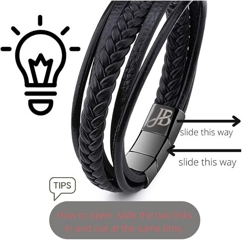 صندوق مجوهرات - سوار جلدي للرجال باللون الأسود، سوار معصم جلدي قابل للتعديل للرجال، قابل للتعديل 21-22.5 سم، جلد, Adjustable 21-22.5cm, جلد in Kuwait