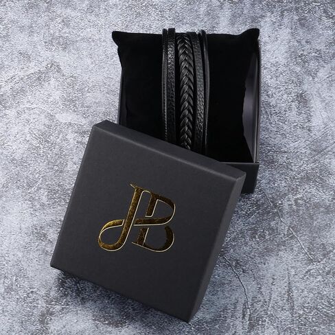 صندوق مجوهرات - سوار جلدي للرجال باللون الأسود، سوار معصم جلدي قابل للتعديل للرجال، قابل للتعديل 21-22.5 سم، جلد, Adjustable 21-22.5cm, جلد in Kuwait