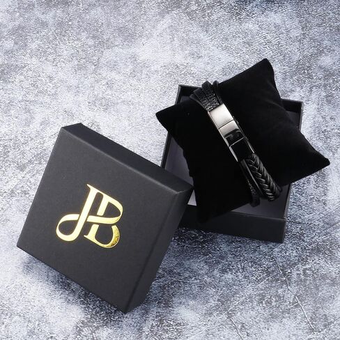 صندوق مجوهرات - سوار جلدي للرجال باللون الأسود، سوار معصم جلدي قابل للتعديل للرجال، قابل للتعديل 21-22.5 سم، جلد, Adjustable 21-22.5cm, جلد in Kuwait