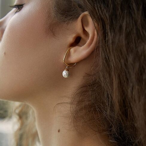كاولاين بيرل كيبل كليب أقراط متدلية غير مثقوبة أذنين 14K الذهب هوب الغضروف الأذن الصغيرة لا تسبب الحساسية لطيف سحر المجوهرات هدية in Kuwait