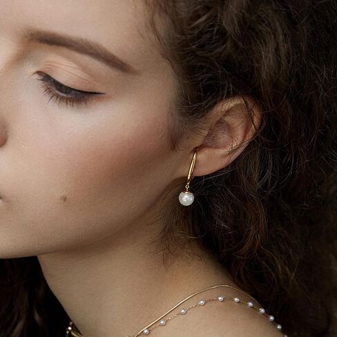 كاولاين بيرل كيبل كليب أقراط متدلية غير مثقوبة أذنين 14K الذهب هوب الغضروف الأذن الصغيرة لا تسبب الحساسية لطيف سحر المجوهرات هدية in Kuwait