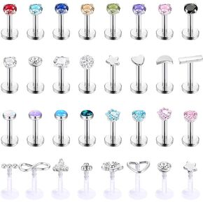 Magitaco 32 قطعة 16 جرام حلقات شفاه من الفولاذ المقاوم للصدأ لابريت ترصيع مونرو حلقات الغضروف أقراط الزنمة هيليكس روك ثقب المجوهرات للنساء والرجال 6 مم 8 مم 10 مم in Kuwait