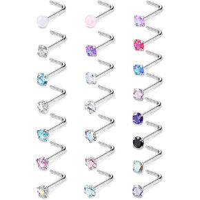 FINREZIO 22PCS 18G 20G Nose Rings Studs for Women Men Hypoallergenic Nose Rings Surgical Steel Nose Stud L Shaped Screw Studs Rings CZ Heart Star Nose Piercing Jewelry