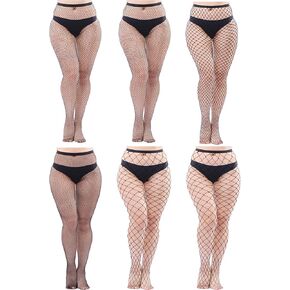 Aneco 6 Pairs Plus Size Fishnets Tights Sexy Thigh High Stockings Pantyhose Stockings Cross Mesh Tights Fishnet in Saudi Arabia