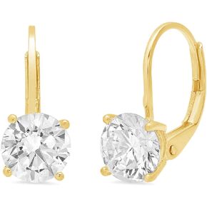 Clara Pucci 4.0 ct Brilliant Round Cut Solitaire VVS1 Flawless Moissanite Gemstone Pair of Lever back Drop Dangle Earrings Solid 18K Yellow Gold in Saudi Arabia