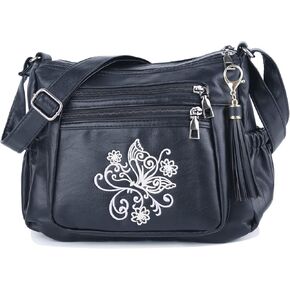 ELDA حقائب كروسبودي مطرزة للنساء طباعة جيوب لينة بولي PU المحافظ الجلدية وحقائب اليد حقيبة كتف متعددة الجيوب in Kuwait