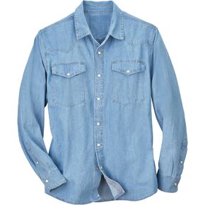 Collections Etc Men's Authentic Top-Stitch Woven Denim Shirt in Saudi Arabia