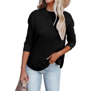 بلوزات LOLONG بأكمام طويلة للنساء، قمصان عمل كاجوال منسوجة برقبة دائرية in Kuwait