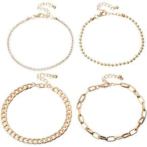 MQLVJFYYM Gold Ankle Bracelets for Women：Waterproof Cuban Herringbone Snake Paperclip Chain Cubic Zirconia Dainty Layered Anklet Set Jewelry Gift 4Pcs in Saudi Arabia