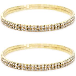 Shuning Sexy Anklets for Women Crystal Rhinestone Stretch Tennis Ankle Elastic Bracelet (2Pcs Gold) in Kuwait