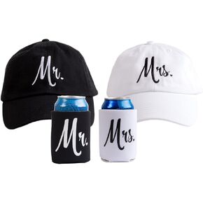 Mr. & Mrs. | Matching Newlywed Wedding Baseball Caps and Beer Holder (Coolie) in Kuwait