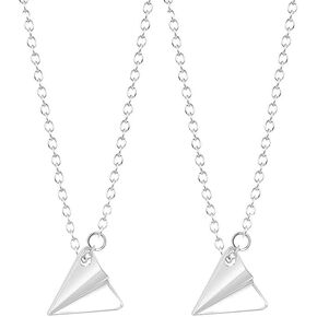 YOOESTORES82 2PCS Triangle Origami Plane Necklaces,Delicate Geometric Triangle Paper Airplane Pendant Necklace Set for Women Girls Couples