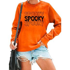 Cycgttpl Spooky Sweatshirt Women Halloween Spooky Season Graphic Pullover Tops Casual Crew Neck Holiday Shirt