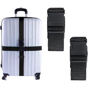 2 Pack Luggage Straps, Adjustable Suitcase Belts for Travel Accessories (Black)