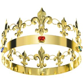 JEHEHUBO Birthday King Crowns Standard Size Men Crown Gold Cosplay Costume King Crown Bridal Wedding Crowns Pageant Prom Homecoming King Crowns Full Round Gold Metal Crown Tiara in Saudi Arabia