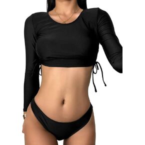 Lilosy Padded Adjustable Crop Rash Guard Tankini Women Long Sleeve Swimsuit 2 Piece Bathing Suit in Saudi Arabia