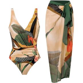 Wuitrie Womens Bikini Set 2 Piece Boho Vintage Print Halter Tummy Control Strappy Swimsuits with Bikini Maxi Wrap Skirt in Kuwait