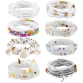 ELABEST Tie-on African Waist Beads for Women Non Stretching 8Pcs Belly Beads Plus Size Colorful Handmade Beaded Waist Jewelry Accessories Body Chain