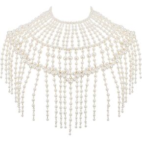 Azazccm Pearl Body Chain-fashion Pearl Shoulder Necklace for Women,party, Wedding, Photo Shoot, Adjustable Pearl Body Jewelry