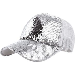LABANCA Glitter Sequin Baseball Cap Hat Adjustable Mesh Caps Baseball Party Hat for Women and Girls