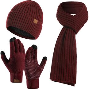 3PCS Winter Unisex Hat Scarf Gloves Set Warm Knit Beanie Hat Touchscreen Gloves Long Scarf Outfit for Men and Women in Saudi Arabia