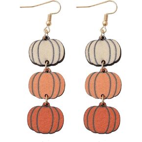 Funny Cute Halloween Cartoon Pumpkin Ghost Drop Dangle Earrings Handmade Lightweight Bat Witch Double-Sided Wooden Earrings for Women Girls Halloween Party Costumes Holiday Jewelry Gifts