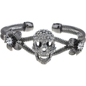 Alilang Womens Jewelry Gothic Punk Skull Floral Halloween Rhinestone Gray Silver Cuff Bracelet in Saudi Arabia