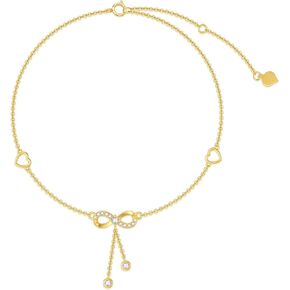 14K Solid Gold Heart Infinity Anklet for Women,Real Gold Dainty Moissanite Infinity Heart Anklets Beads Station Anklet Foot Link Anniversary Birthday Jewelry Gifts for Wife Girlfriend 8''+2''