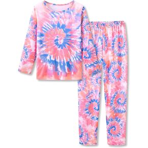 Beezizac Pajamas for Girls 100% Polyester Tie dye Sleepover Long Sleeve PJ Set Size 6-18