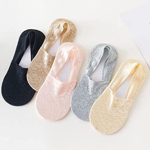 5 أزواج من الجوارب النسائية من Doubyan من الدانتيل بدون بطانة جوارب نسائية منخفضة القطع من الدانتيل جوارب سفلية من القطن غير قابلة للانزلاق in Kuwait