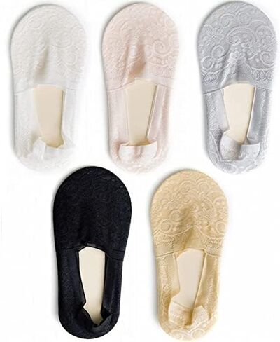 5 أزواج من الجوارب النسائية من Doubyan من الدانتيل بدون بطانة جوارب نسائية منخفضة القطع من الدانتيل جوارب سفلية من القطن غير قابلة للانزلاق in Kuwait