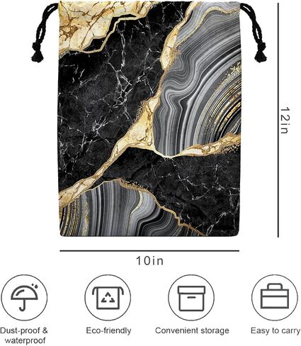 ZOYON Drawstring Grip Bag Black Gold Marble Adjustable Gymnastics Drawstring Pouch Water Resistant String Bag For Gym Sports Storage in Saudi Arabia