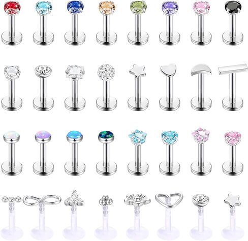 Magitaco 32 قطعة 16 جرام حلقات شفاه من الفولاذ المقاوم للصدأ لابريت ترصيع مونرو حلقات الغضروف أقراط الزنمة هيليكس روك ثقب المجوهرات للنساء والرجال 6 مم 8 مم 10 مم in Kuwait